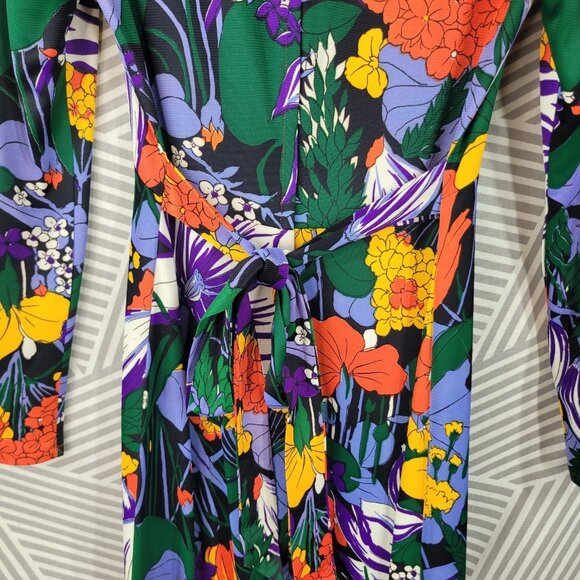 Vintage 60s Dress XXS XS Small Hostess Maxi Psychedelic Tie Waist Floral maxi - Picture 7 of 9